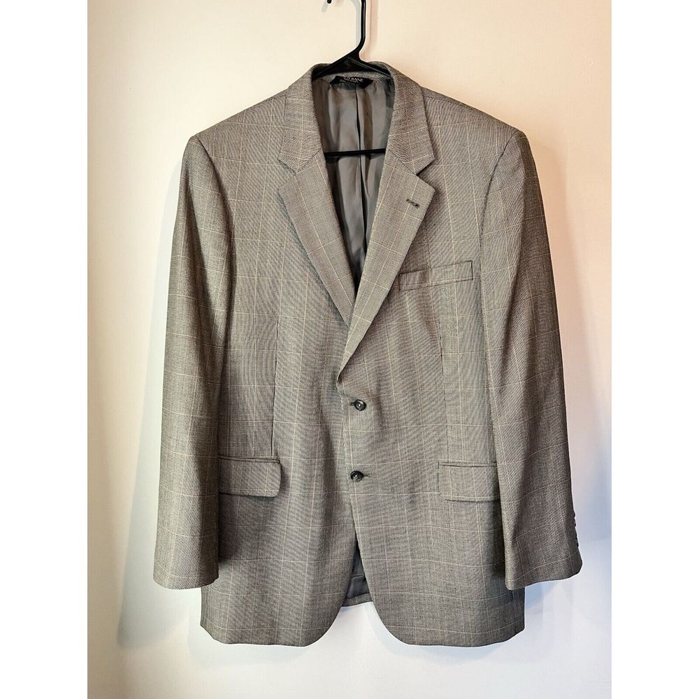Jos A Bank Beige Silk Wool Blend Blazer 2 Button Windowpane Check‎ Size 44L